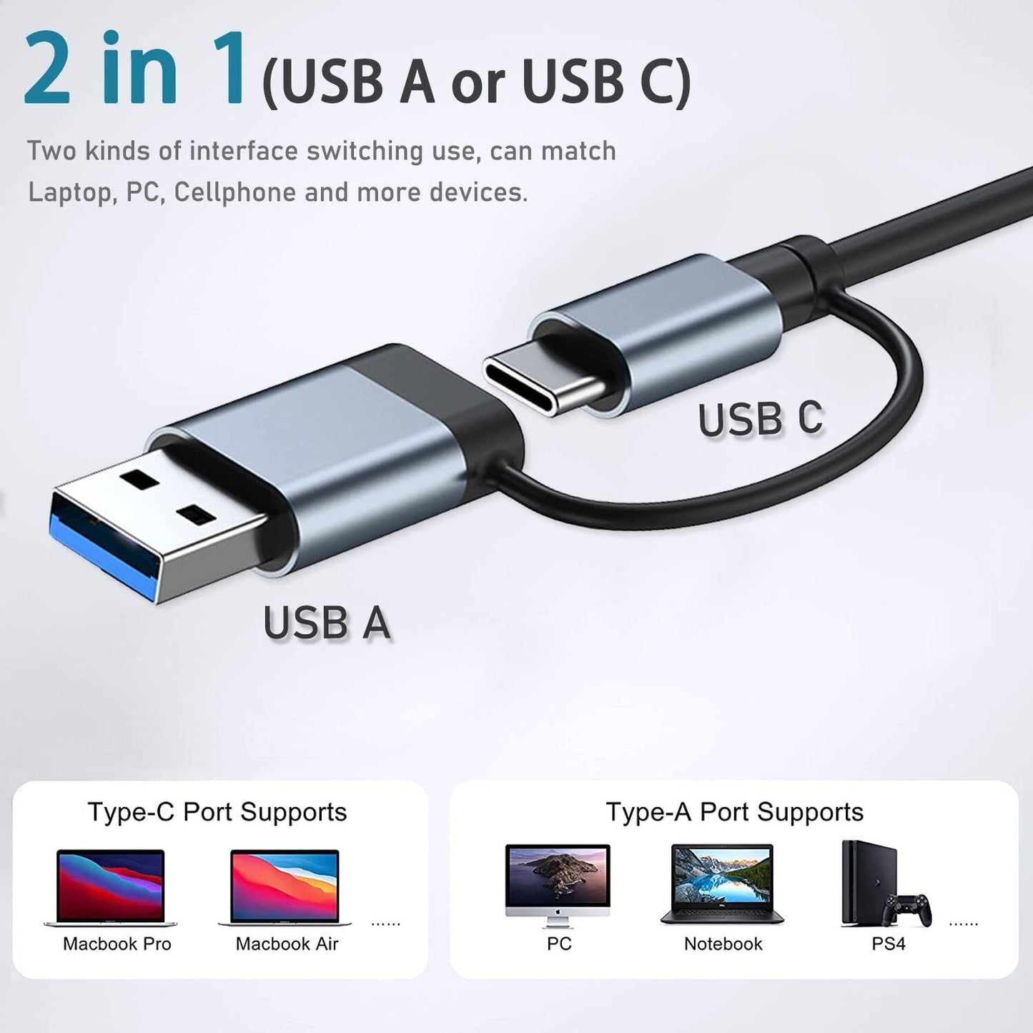 USB Hub 3.0 7 Ports Aluminium USB C to USB 3.0 Hub for MacBook Mac Pro/Mini iMac Laptop