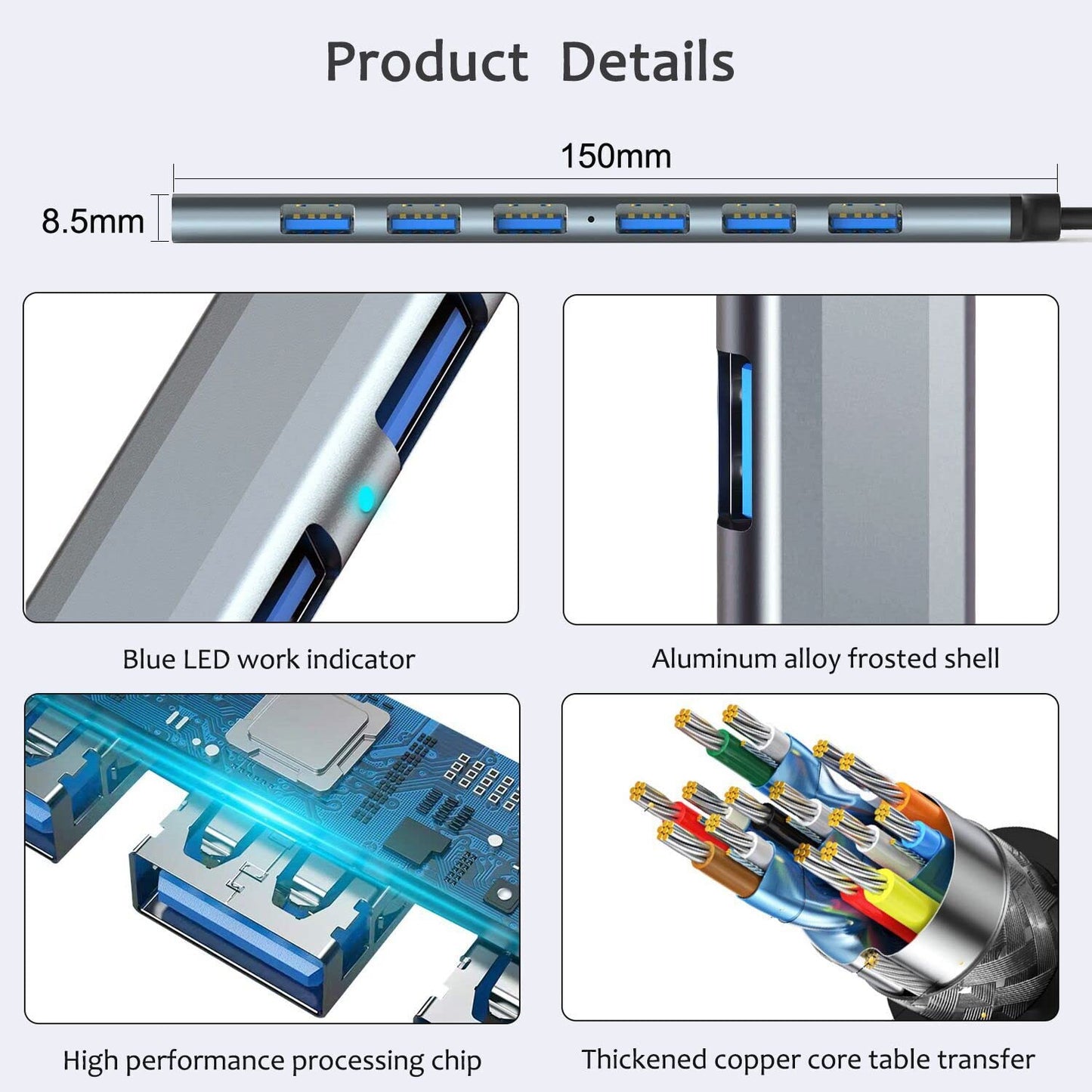USB Hub 3.0 7 Ports Aluminium USB C to USB 3.0 Hub for MacBook Mac Pro/Mini iMac Laptop