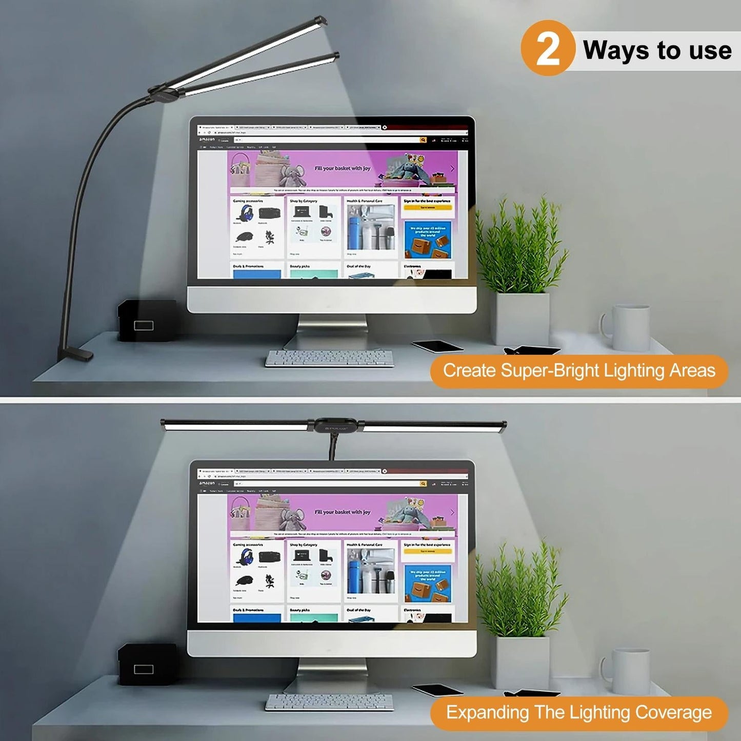 Double Head Clip Desk Lamp with Gooseneck Tube Led in Black