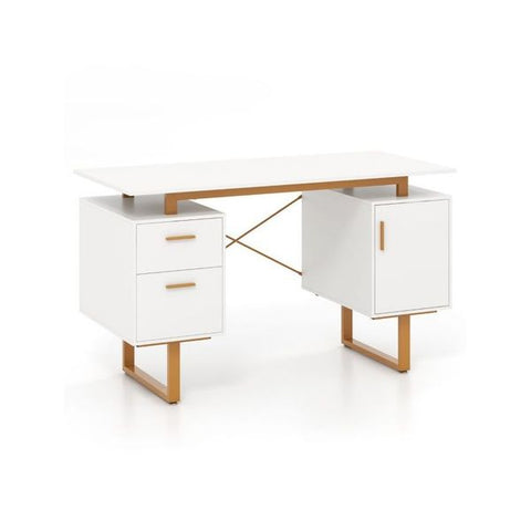 Home Office Desk With Floating Desktop And Dual Drawers