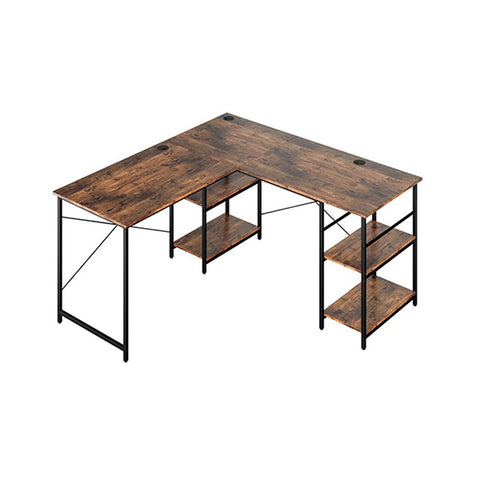 151cm Convertible L Shaped Computer Desk With 4 Storage Shelves Brown