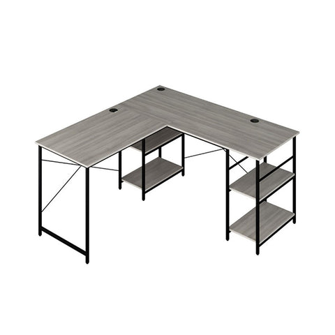 151cm Convertible L Shaped Computer Desk With 4 Storage Shelves Grey