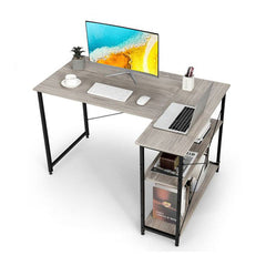 L Shaped Corner Computer Desk with Adjustable Bookshelf for Office Grey