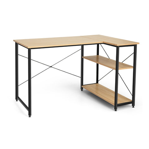 Corner Computer Desk with Adjustable Storage Shelves for Bedroom Natual