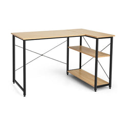 Corner Computer Desk with Adjustable Storage Shelves for Bedroom Natual
