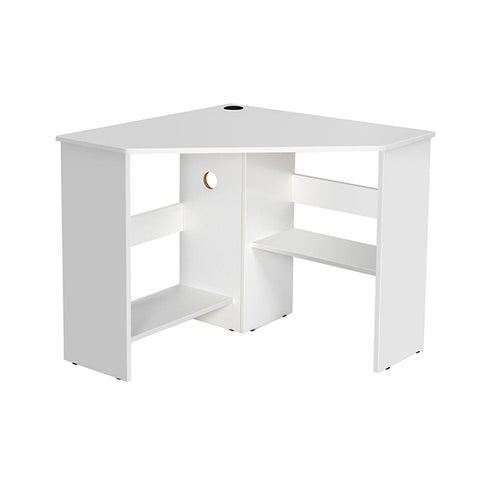 White Corner Computer Desk With Management Hole For Home Office