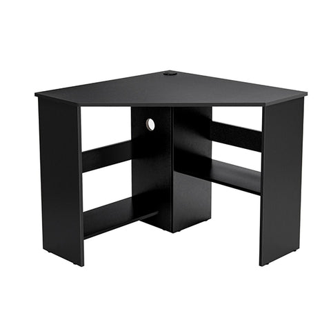 Black Corner Computer Desk With Management Hole For Home Office