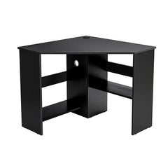 Black Corner Computer Desk With Management Hole For Home Office