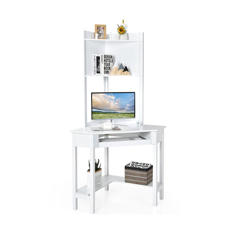 Corner Computer Desk With Hutch For Study And Writing White