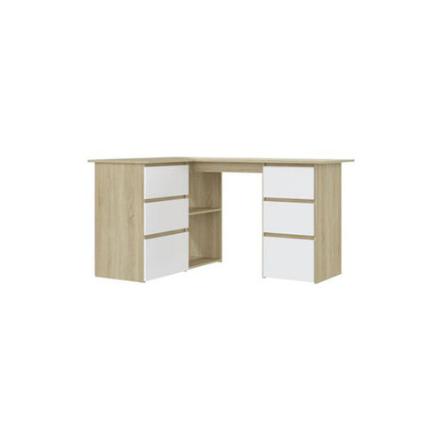 Corner Desk White And Sonoma Oak 145 X 100 X 76 Cm Engineered Wood