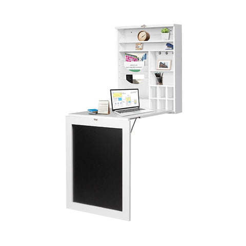 Folding Wall Mounted Desk With Chalkboard And Storage Compartments
