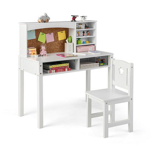 Kids Desk And Chair Set With Hutch And Cork Bulletin Board