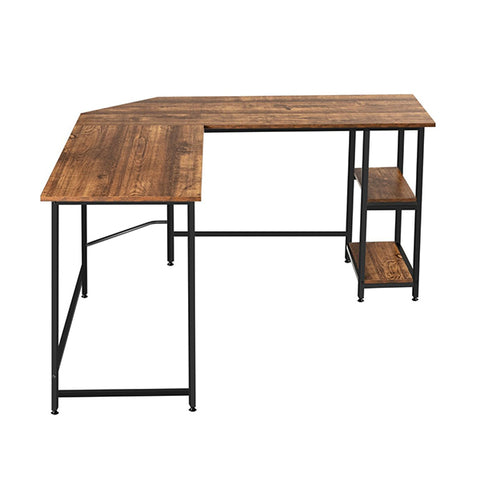 L Shaped Desk With 2 Tier Storage Shelf For Home