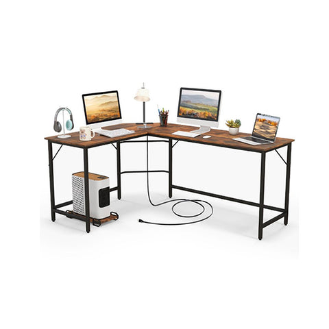 L Shaped Desk With Cpu Stand And Heavy Duty Metal Frame Coffee
