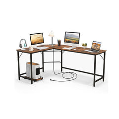 L Shaped Desk With Cpu Stand And Heavy Duty Metal Frame Coffee