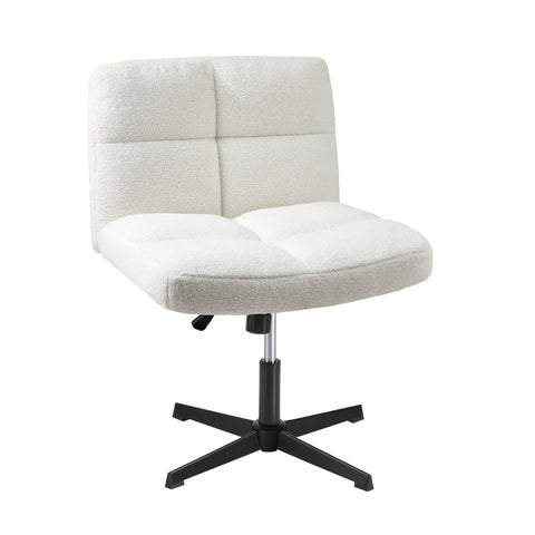 Armless Office Chair Wide Seat No Wheels Boucle White