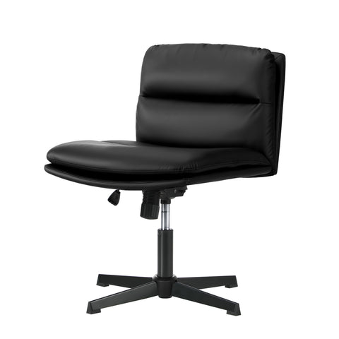 Mid Back Armless Office Chair Wide Seat Leather Black