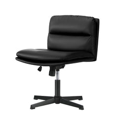 Mid Back Armless Office Chair Wide Seat Leather Black