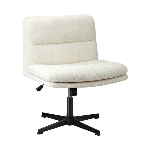 Mid Back Armless Office Chair Wide Seat Boucle White