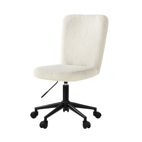 High Back Armless Office Chair Boucle White&Black