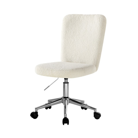 High Back Armless Office Chair Boucle White&Silver