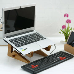 Bamboo Wood Desktop Storage Rack for Computers and Tablets
