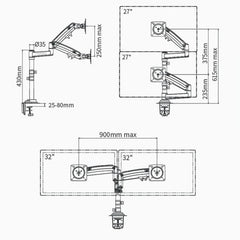Full Motion Dual Arm Clamp for 22-32 Inch Lcd Tv Monitor Desk Holder with Gas Spring