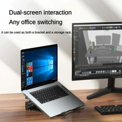 Versatile Laptop Stand with Storage and Cooling - Desktop Heightening Rack - Black