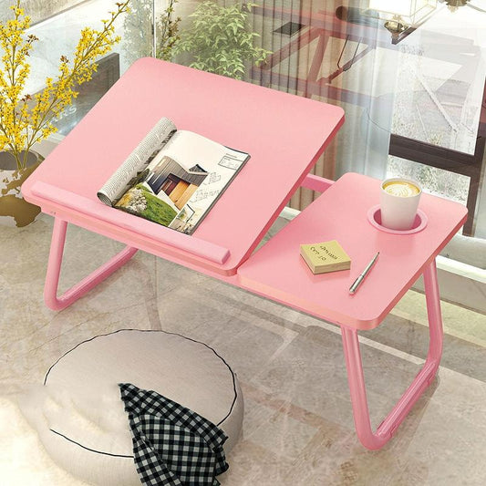 Adjustable Folding Laptop Desk with Cup Holder - Four-speed Lifting Table for Dorms - Pink