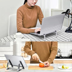 Foldable Aluminum 3-in-1 Phone Tablet Stand - Portable Storage - Silver