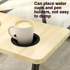 Adjustable Folding Laptop Desk with Cup Holder - Four-speed Lifting Table for Dorms - White Maple