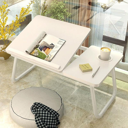 Adjustable Folding Laptop Desk with Cup Holder - Four-speed Lifting Table for Dorms - Aurora White
