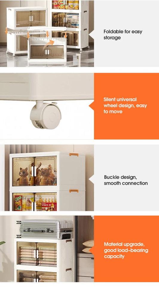 Stackable Storage Boxes with Transparent Doors - Modular Organizer for Home & Pantry 55*32*65cm (2 layer )