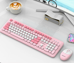 Pink Punk Color Wireless 2.4G Keyboard and Mouse Combo - Ergonomic Design with Long Battery Life