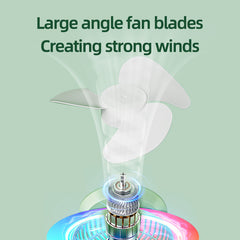 White RGB Desktop Fan - USB Rechargeable, 3-Speed, 180° Adjustable, LED Light