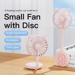 2 Pcs Blue Portable USB Mini Fan with Suction Cup - 360-Degree Adjustable Foldable Desktop Fan with 3 Speed Settings