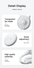 2 Pcs White Portable USB Mini Fan with Suction Cup - 360-Degree Adjustable Foldable Desktop Fan with 3 Speed Settings