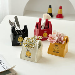 Red Ceramic Desktop Organizer - Cute Hand Shaped Pencil Holder and Makeup Brush Storage for Home and Office