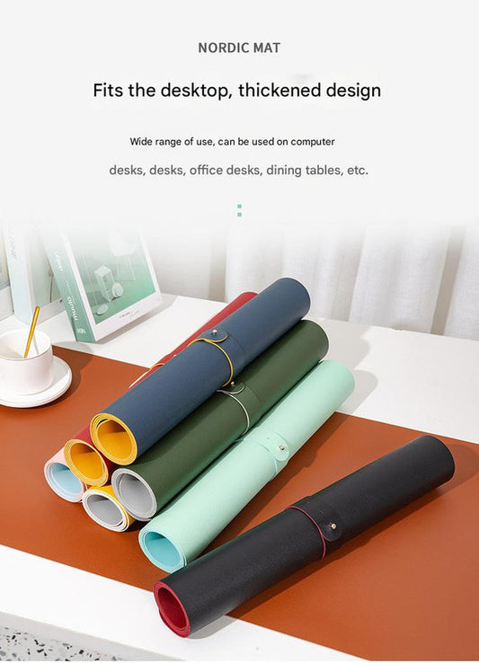 2 PCS Dark green/gray Extra-Large Leather Table Mat for Study & Work - Pad for Students & Office Use (60x30cm)