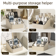 White and Black Stylish PU Leather Desktop Organizer Caddy - Multi-Compartment Holder for Remotes, Office Supplies, Makeup