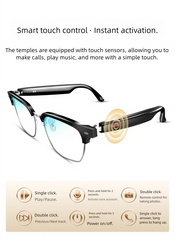 Black Half Frame Anti-blue Light Smart Audio Glasses with Bluetooth 5.0 - Open-Ear Directional Sound, Anti-Blue Light Lenses, IP65 Water Resistant