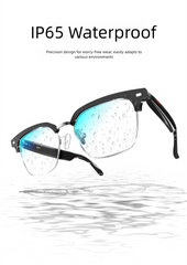 Black Half Frame Anti-blue Light Smart Audio Glasses with Bluetooth 5.0 - Open-Ear Directional Sound, Anti-Blue Light Lenses, IP65 Water Resistant