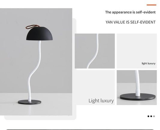 White Three-dimensional stripes Sleek Minimalist LED Mushroom Table Lamp - Rechargeable 3-Color Touch Control, Bar & Ambient Light