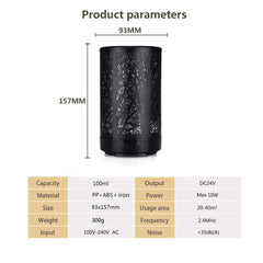 Khaki and Black Forest Design Iron Essential Oil Diffuser - 7 Color LED Ultrasonic Cool Mist Humidifier 100ml