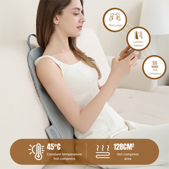 Grey Slim Wireless Shiatsu Back Massager Cushion - Rechargeable Heated Massage Pad for Full Back Relief