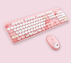 Hello Bear" Wireless Keyboard and Mouse Combo - 2.4G Retro Round Keycaps(pink)"