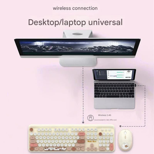 Hello Bear" Wireless Keyboard and Mouse Combo - 2.4G Retro Round Keycaps(Green)"