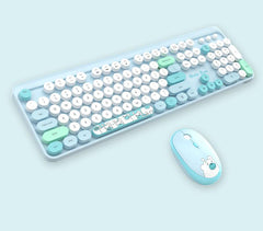 Hello Bear" Wireless Keyboard and Mouse Combo - 2.4G Retro Round Keycaps(Blue)"