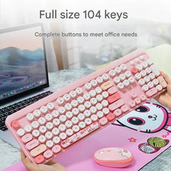 Hello Bear" Wireless Keyboard and Mouse Combo - 2.4G Retro Round Keycaps(Milk tea)"