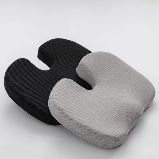 Grey Ergonomic U-Shaped Memory Foam Seat Cushion - Coccyx Relief & Posture Support with Breathable Cover